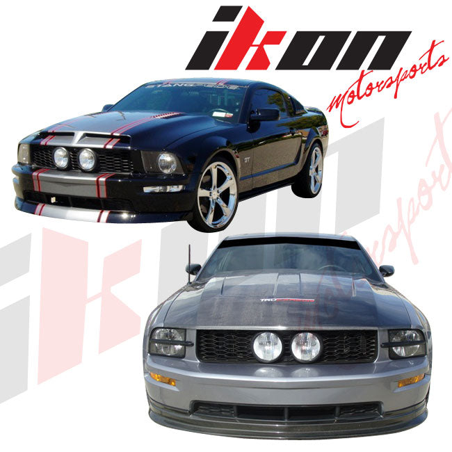 Compatible With 2005-2009 Ford Mustang V8 Badgeless Mesh Front Hood Grill Black + Fog Lights