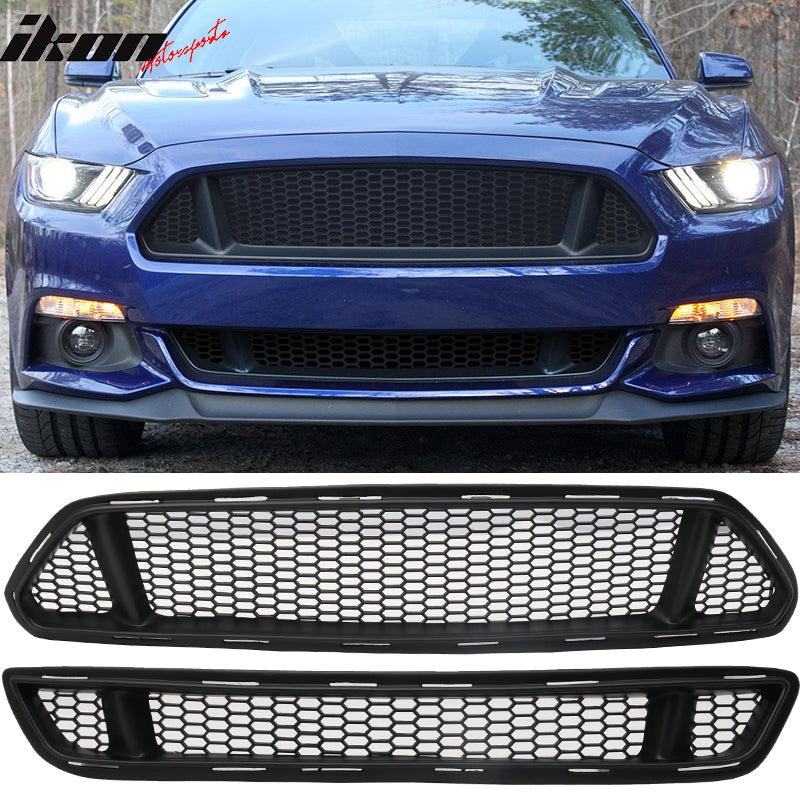 2015-2017 Ford Mustang IKON Style Black Front Upper & Lower Grill PP