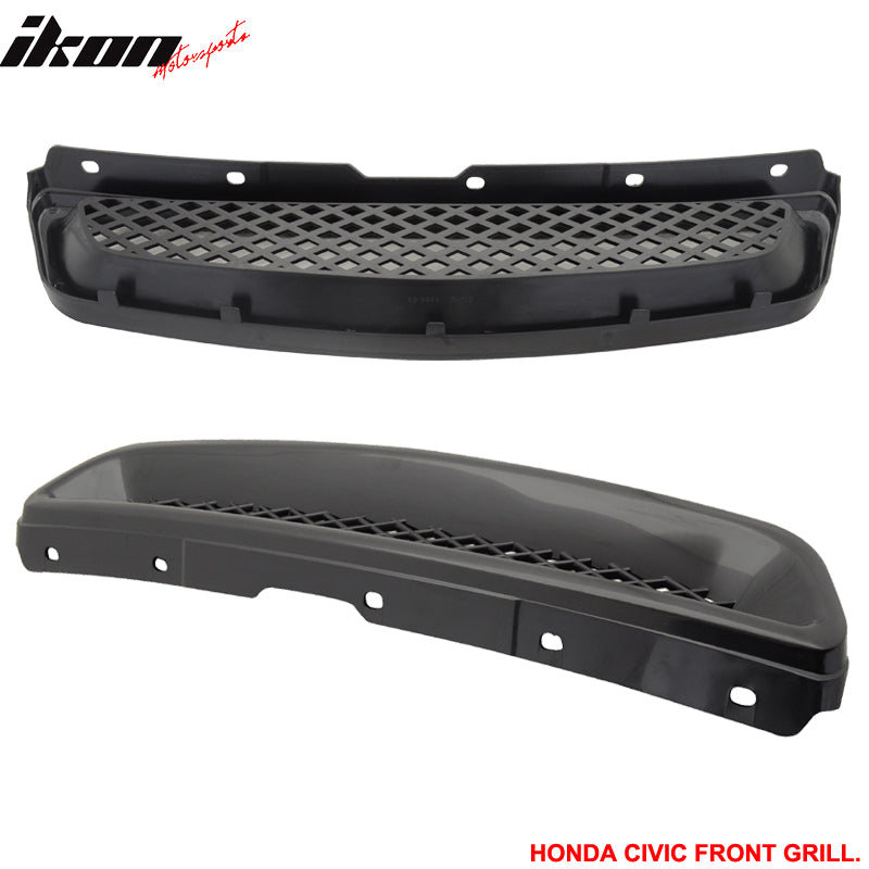 Fits 96-98 Honda Civic Hatchback TR Style Front + Rear Bumper Lip + Front Grille