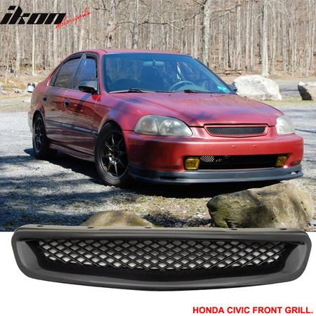 Fits Honda Civic 96-98 2 4Dr SIR Front + Rear Bumper Lip + T-R Front Hood Grill
