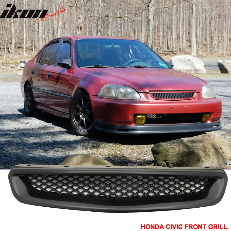 Fits Civic 96-98 2 4Dr CONCEPT Front + Rear Bumper Lip + T-R Front Hood Grill