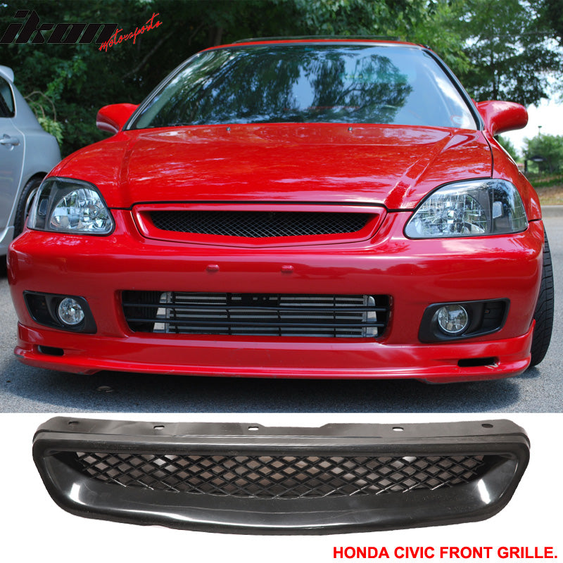 Fits 99-00 Honda Civic TR Style Front Bumper Lip PP + Grille + 4PCS Window Visor