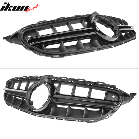 IKON MOTORSPORTS, Front Grille Compatible With 2019-2020 Mercedes-Benz C Class W205 C300, Vertical AMG Style Black Grill Front Bumper Hood Replacement Exterior