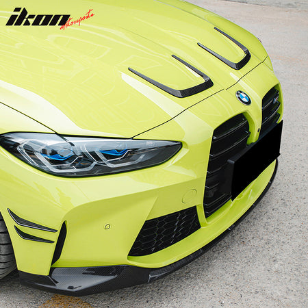 IKON MOTORSPORTS, Hood Vent Scoop Compatible With 2021-2023 BMW G80 M3 Sedan & G82 M4 Coupe & G83 M4 Convertible, 2PCS Front Hood Vents Scoop Cover X Style Dry Carbon Fiber