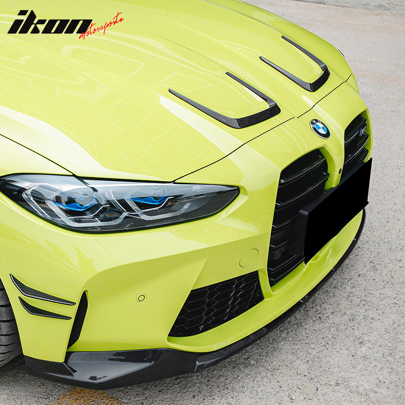 IKON MOTORSPORTS, Hood Vent Scoop Compatible With 2021-2023 BMW G80 M3 Sedan & G82 M4 Coupe & G83 M4 Convertible, 2PCS Front Hood Vents Scoop Cover X Style Dry Carbon Fiber