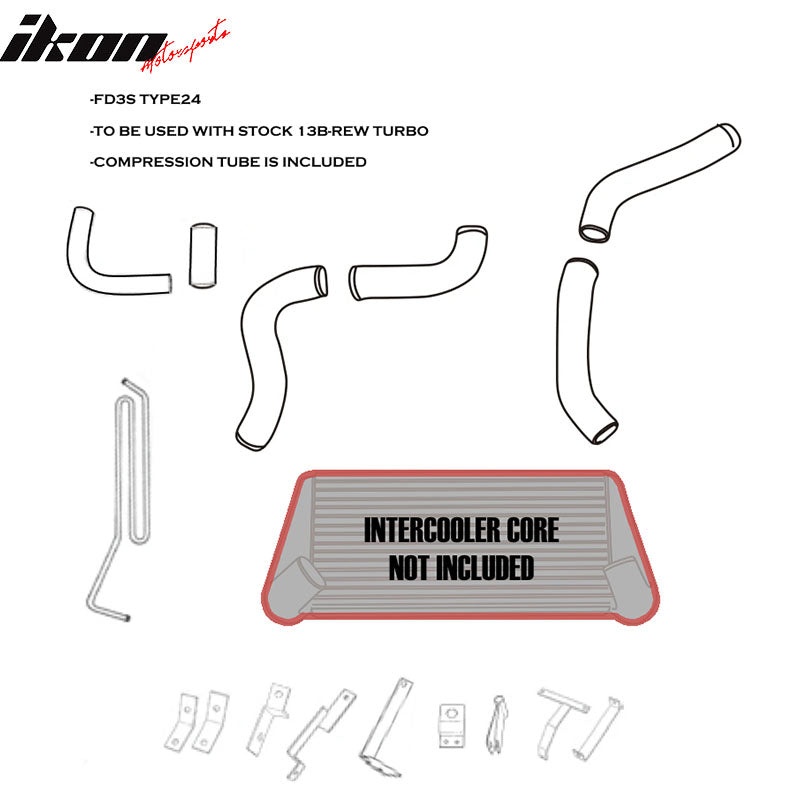 IKON MOTORSPORTS, Intercooler Piping Kits Compatible With 1993-1997 Mazda RX-7 FD3S 13B, 2.5" Aluminum Turbo Piping Kit With Clamps Replacement, 1994 1995 1996