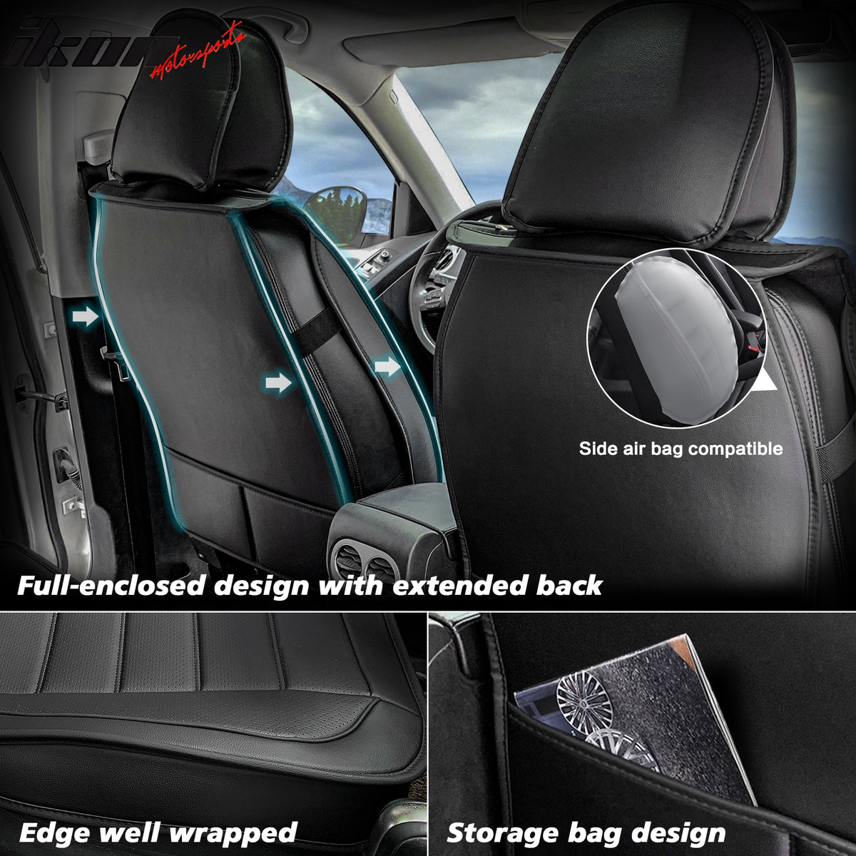 Fits 07-23 Jeep Wrangler JK JL PU Leather Seat Covers w/ Pocket Full Set