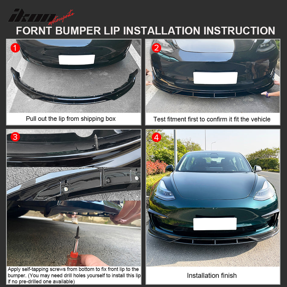 Fits 2017-2023 Tesla Model 3 Front Bumper Lip 4PC