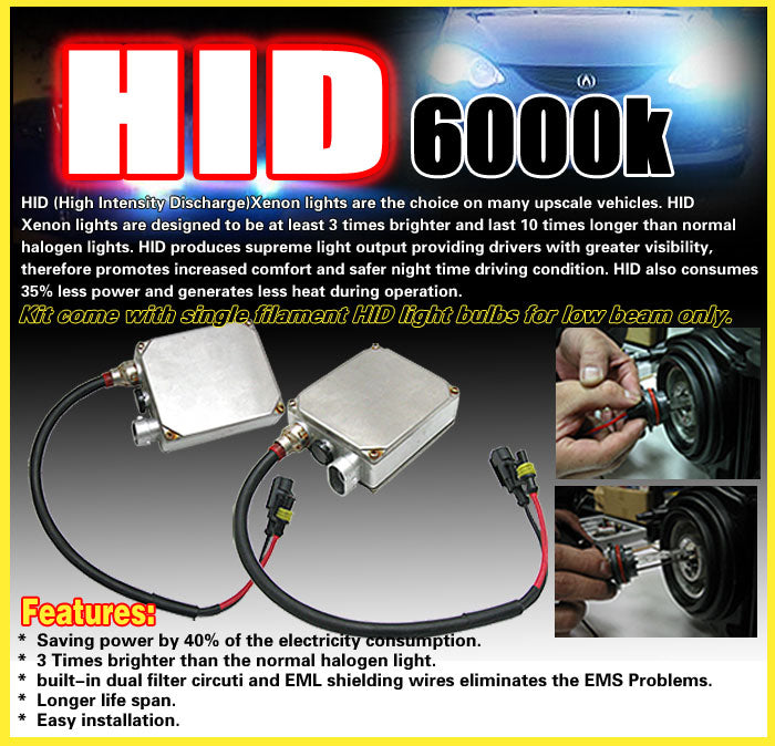 6000K Hid Compatible With Honda Accord 01-02 Sedan 4Dr Clear Lens Fog Lights Lamps Kit