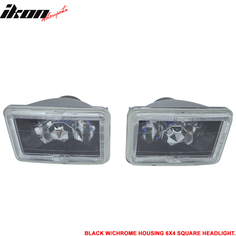 Headlights Compatible With Any Models With 4x6 Headlights, 4X6 Square H4 Headlight Lamp With Halo Halogen Bulb Clear Lens by IKON MOTORSPORTS