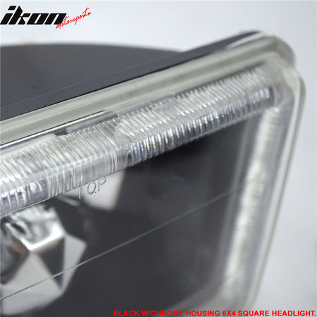 4X6 Square H4 Headlight Lamp W/Halo Halogen Bulb W/Clear Lens Diamond Cut Style