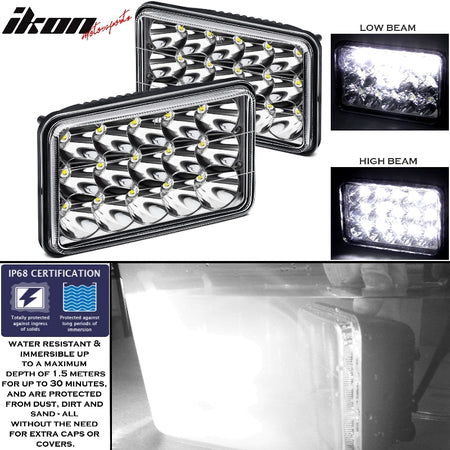 Universal 6x4 LED Crystal Clear Sealed Beam Headlights Headlamp 2PCS