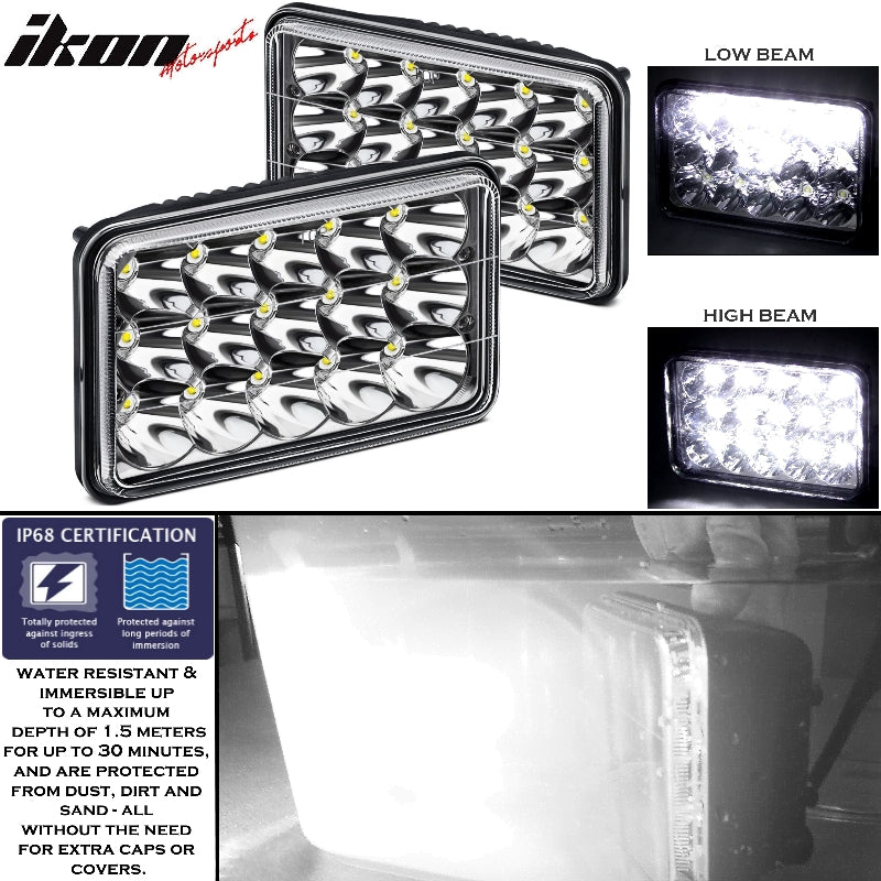 Universal 4x6 LED Cree Crystal Clear Sealed Beam Headlight Headlamp Pair 2PC