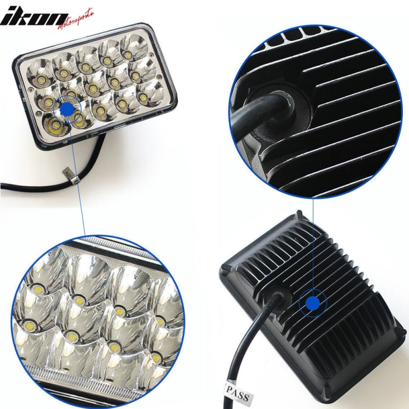 Universal 6x4 Full LED Headlamps H4 High & Low Beam - 1500 Lumens 45W Each