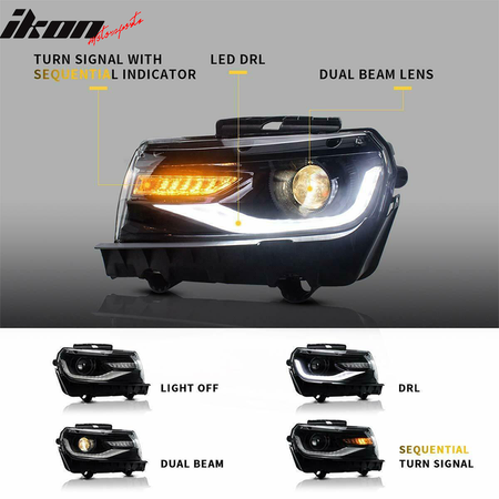 Fits 14-15 Chevrolet Camaro 6th Gen Style Projector Head Lamp DRL LED Headlights