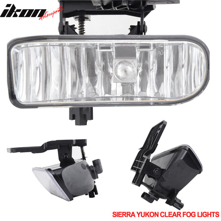 Fits 99-06 Sierra Yukon XL Front Bumper Clear Lens FogLight Driving Lamp +Bulbs