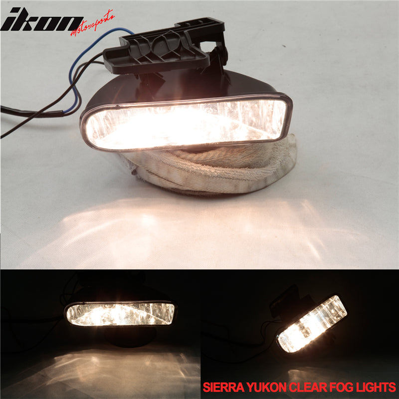 Fits 99-02 GMC Sierra & 01-06 Yukon Clear Projector Fog Lights Bumper Lamps Pair