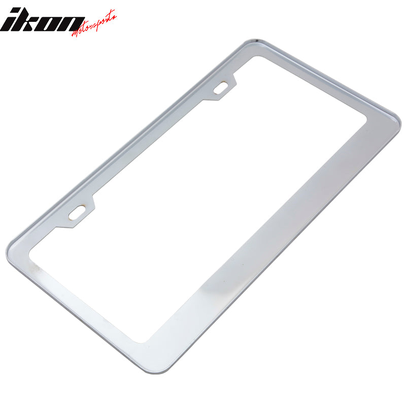 Universal Fitment Chrome Metal Finish Stainless Steel License Plate Frame Cover + Screw Caps by IKON MOTORSPORTS