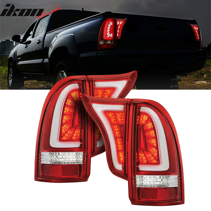 2005-2015 Toyota Tacoma CR Clear Lens Red Housing LED Tail Lights 4PC