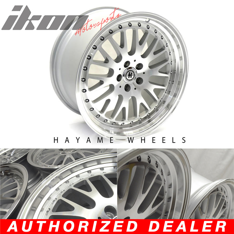 18x8.5in Hayame Wheels Silver Machine Lip & Chrome Rivets 5x100 x4