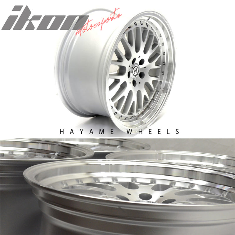 18x8.5 In Hayame Performance Wheels Silver Machine Lip & Chrome Rivets 5X100 x4