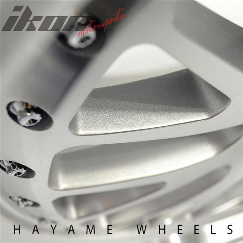 18x8.5 In Hayame Performance Wheels Silver Machine Lip & Chrome Rivets 5x100 x4