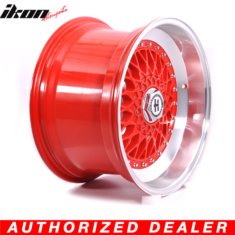 Wheel Rim Compatible With 17 Inch, Hayame Performance Wheel Rims Red Face Red Machine Lip & Chrome Rivets by IKON MOTORSPORTS