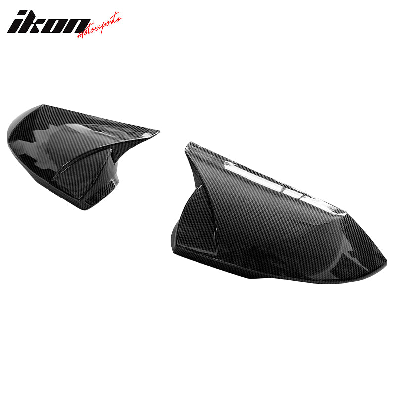 IKON MOTORSPORTS, Mirror Cover Compatible With 2021-2025 Hyundai Elantra 4 Door Sedan, Carbon Fiber Print ABS Plastic Rear View Side Mirror Cover Cap Trim 2PC