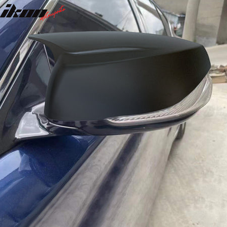 IKON MOTORSPORTS, Mirror Cover Compatible With 2014-2023 Infiniti Q50 Q60 Q70 QX30, Matte Black ABS Plastic Rear View Side Mirror Cover Caps Replacement Pair, 2015 2016 2017 2018 2019 2020 2021