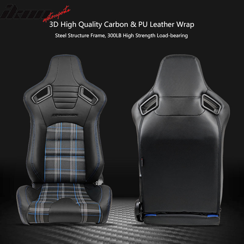 IKON MOTORSPORTS, Universal Racing Seats Pair with Dual Sliders, PU ...