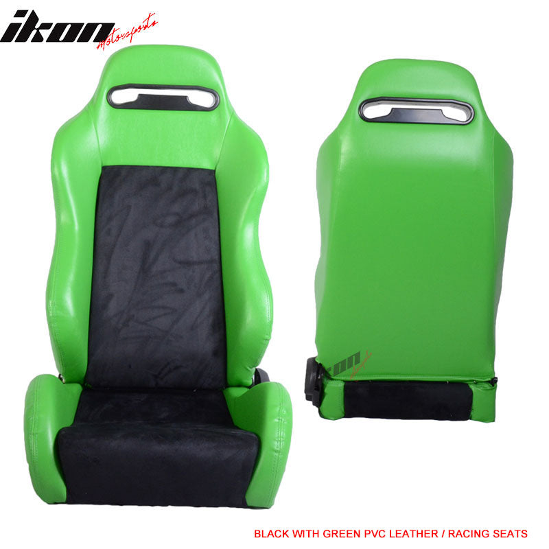 Universal Black Green Racing Seats PVC Leather Suede