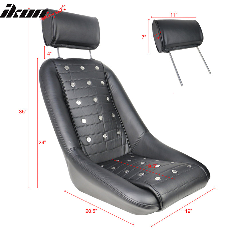 1x Racing Seat Compatible With Most Vehicles, Mid-Sized Classic Bucket Seat w/ Sliders in Black Polyurethane Faux Leather by IKON MOTORSPORTS