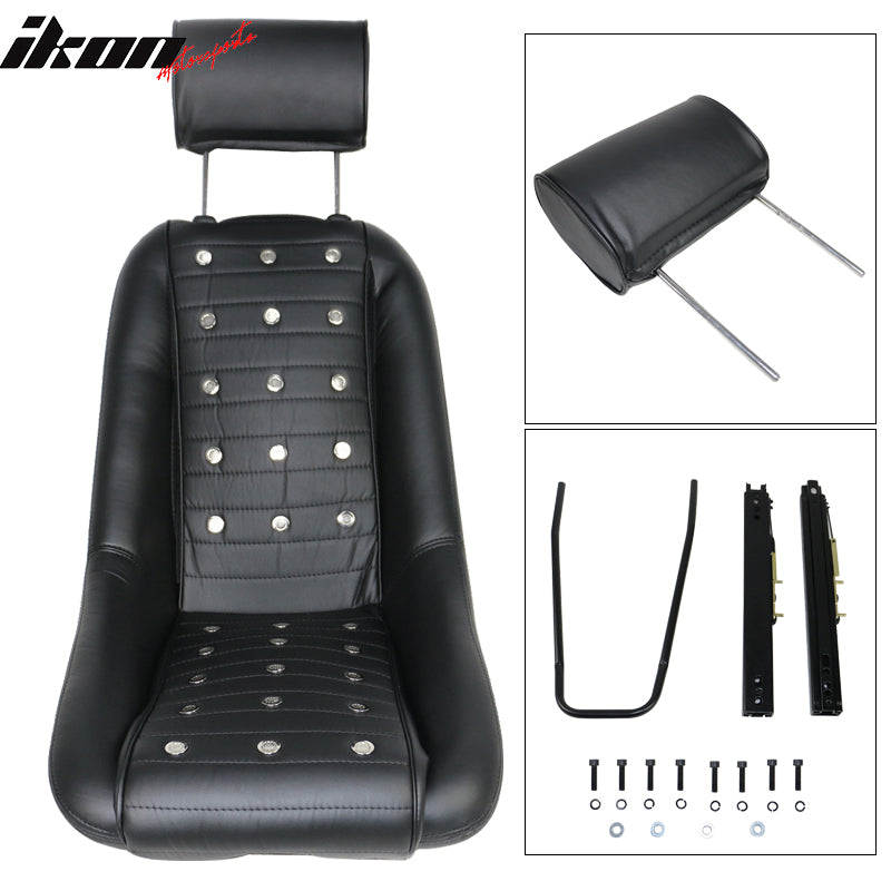 Mid-Sized Classic Black Faux Bucket Seat w/ Slidersin Leather PU