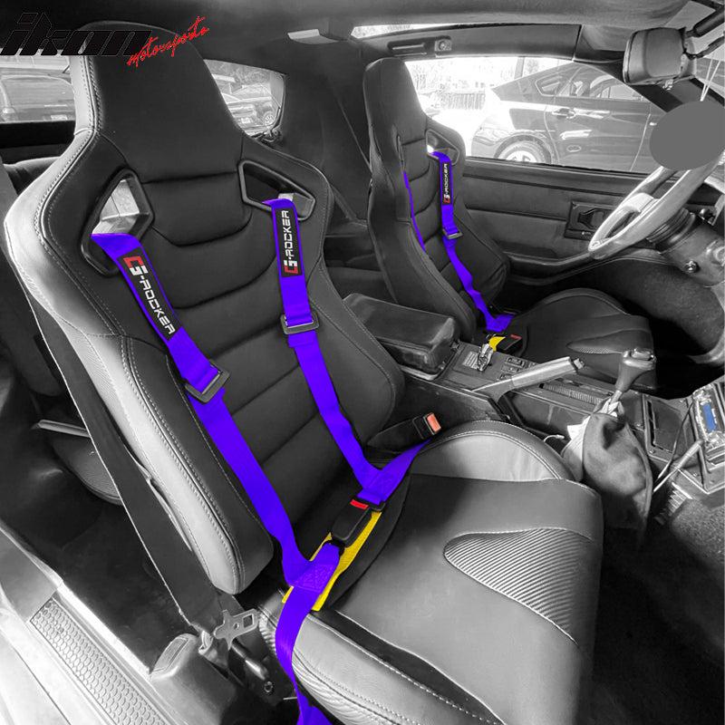 IKON MOTORSPORTS Universal Seat Belt, 2" Width Nylon Strip, 4 points Buckle harness, Racing Safety Belt with G-Rocker Logo for Sport Car, UTV, ATV, Go-kart Car, Purple (Pack of 1)