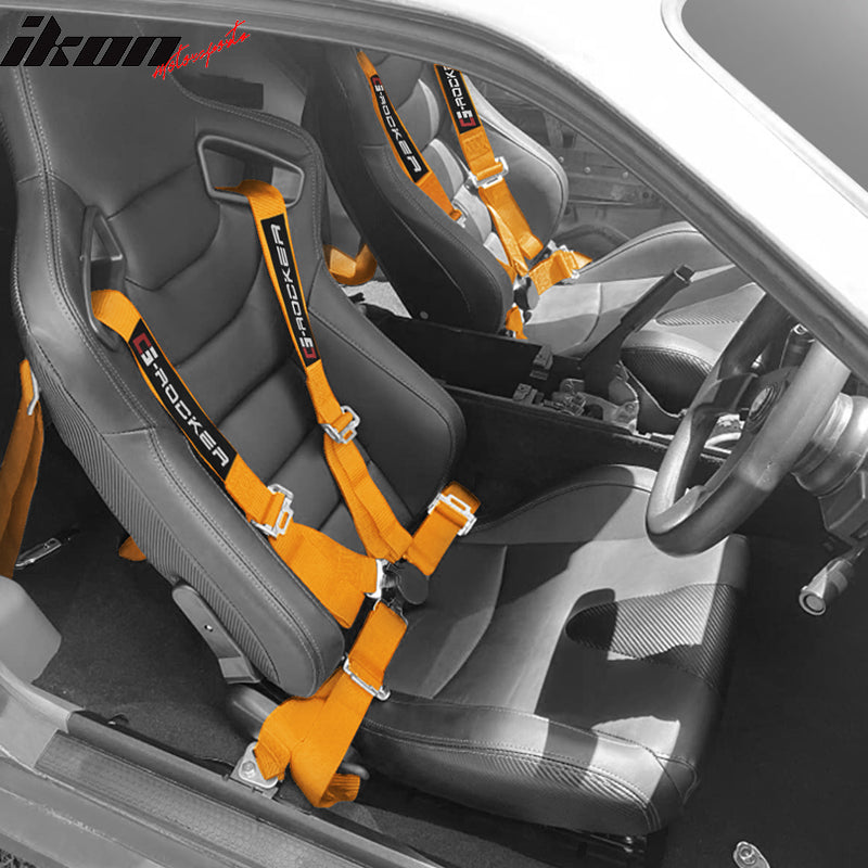 IKON MOTORSPORTS Universal Seat Belt, 2" Width Nylon Strip, 4 points Camlock harness, Racing Safety Belt with G-Rocker Logo for Sport Car, UTV, ATV, Go-kart Car, Orange (Pack of 1)