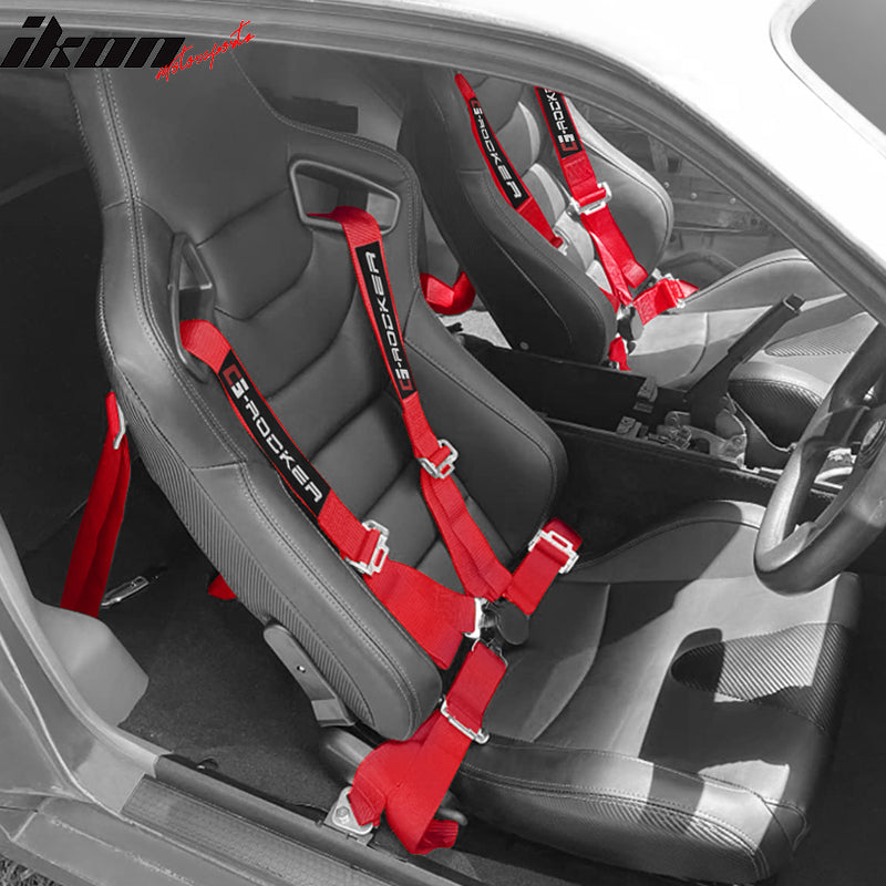 IKON MOTORSPORTS Universal Seat Belt, 2" Width Nylon Strip, 4 points Camlock harness, Racing Safety Belt with G-Rocker Logo for Sport Car, UTV, ATV, Go-kart Car, Red (Pack of 1)