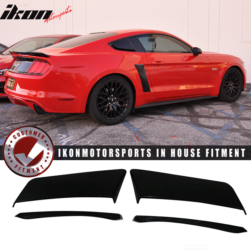 IKON MOTORSPORTS, Side Window Louver Compatible With 2015-2017 Ford Mustang, GT Style,and Rear Fender Scoop