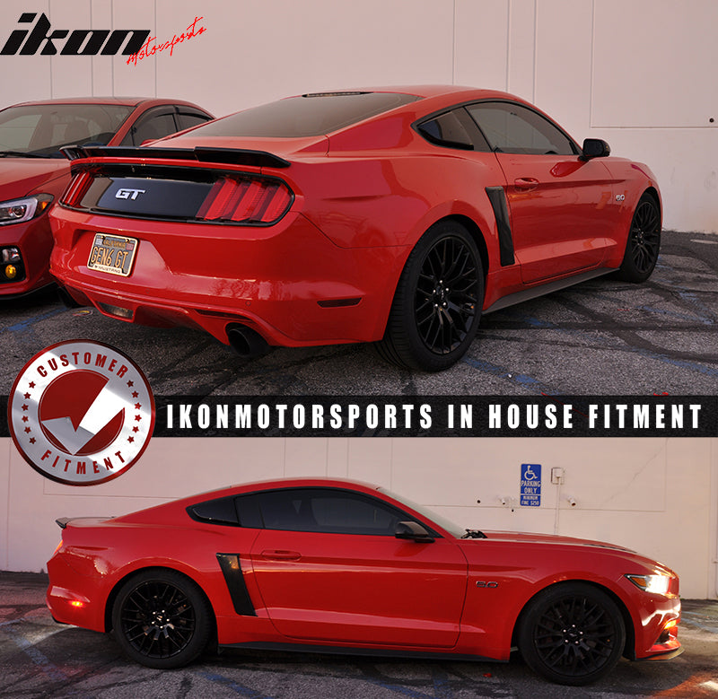 Side Scoops Compatible With 2015-2018 Ford Mustang, GT Style Rear Quarter Panel Side Scoops Unpainted ABS by IKON MOTORSPORTS, 2016 2017