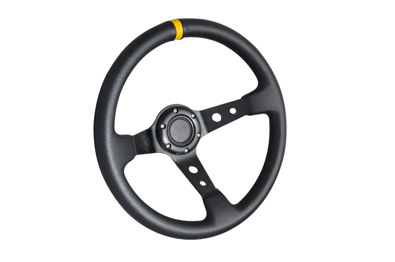 Universal 350MM Deep Dish 6 Hole Black Yellow Steering Wheel PVC