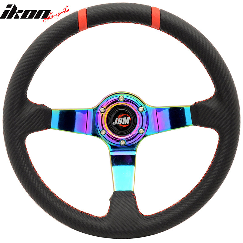 350MM Black CF Print Neo Spoke Sport Racing Steering Wheel  Logo