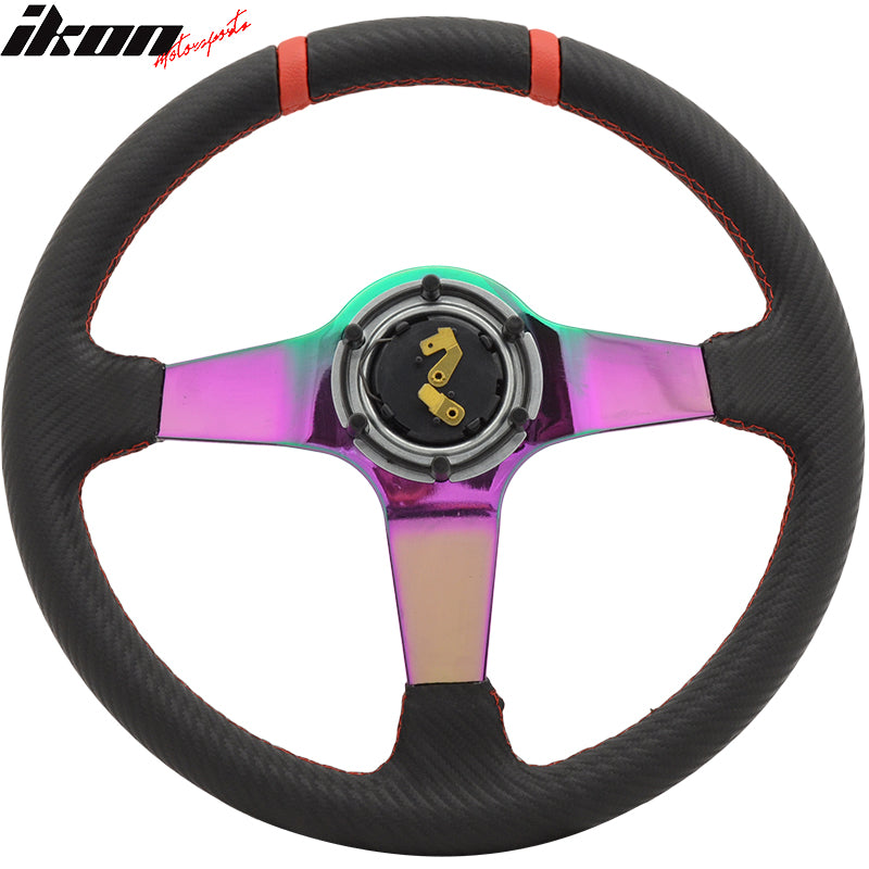 350MM Black Carbon Fiber Print Neo Spoke Sport Racing Steering Wheel  Logo