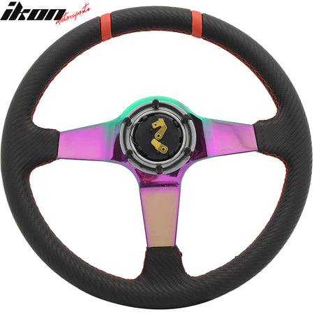 350MM Black Carbon Fiber Print Neo Spoke Sport Racing Steering Wheel  Logo