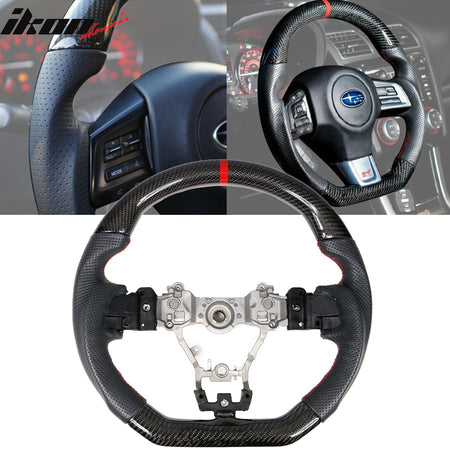 Fits 15-21 SUBARU WRX & STI Racing Steering Wheel Carbon Fiber Leather Red Strip