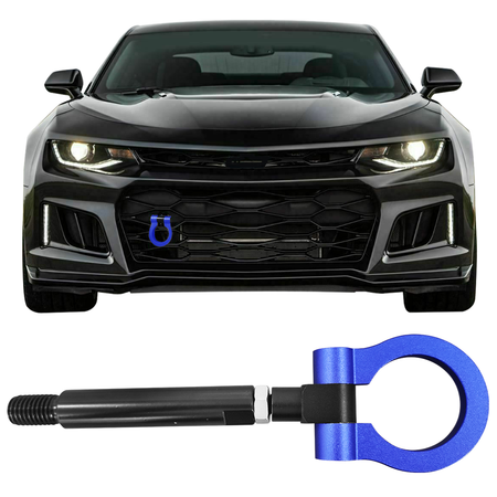 IKON MOTORSPORTS, Tow Hook Compatible With 16-18 Chevrolet Camaro, Black Pole and Choose Color Circle Racing Sport Towing Tow Hook Bar Ring Prevention Replacement Aluminum, 2017
