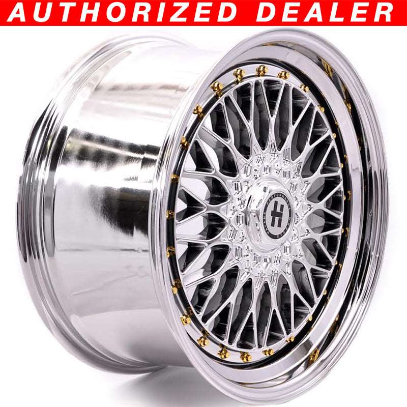 17x8.5 In Platinum Chrome Hayame Performance Wheel Rims Gold Accent