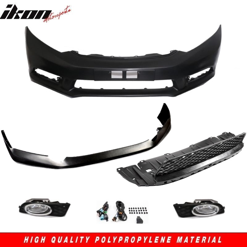 Compatible With 2012-2015 Honda Civic Sedan JDM FB6 Front Bumper MD Lip Conversion + Foglights