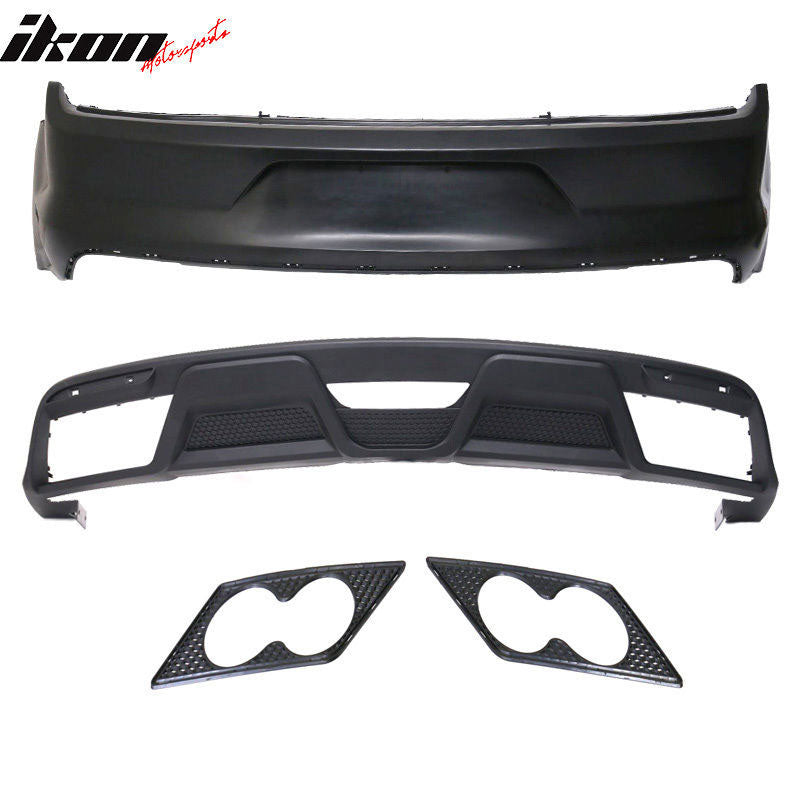 Compatible With 2015-2016 Ford Mustang GT350 Rear Conversion Bumper Kit With Lower Valance Diffuser