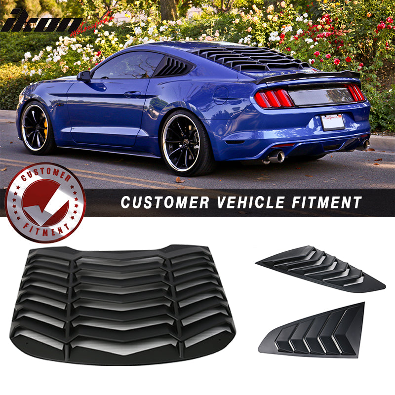 2015-2023 Ford Mustang IKON Black Rear Window Louver Side Louvers ABS