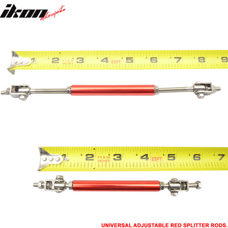 IKON MOTORSPORTS Adjustable Universal Fit Most Vehicles Front Bumper Lip Splitter Diffuser Strut Rod Tie Support Bars 2PCS Red