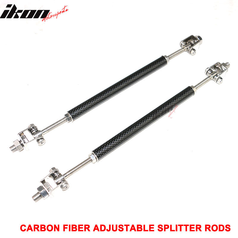 Adjustable Splitter Rods Universal Compatible With, Black Silver 8-10.6 Inch Real Carbon Fiber Front Bumper Lip Spoiler Strut Tie Bar Support by IKON MOTORSPORTS